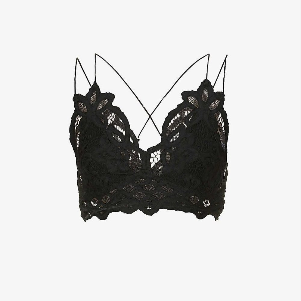 ADELLA Black Floral-Embroidered Bralette sz S - Picture 10 of 12
